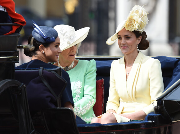 Meghan Markle, duchesse de Sussex, Camilla Parker Bowles, duchesse de Cornouailles, Catherine (Kate) Middleton, duchesse de Cambridge - La parade Trooping the Colour 2019, célébrant le 93ème anniversaire de la reine Elisabeth II, au palais de Buckingham, Londres, le 8 juin 2019. 