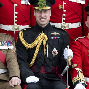 Le prince William, prince de Galles, à l'assemblée annuelle des Irish Guards Parade de la St Patrick à Mons Barracks à Aldershot, le 17 mars 2023.