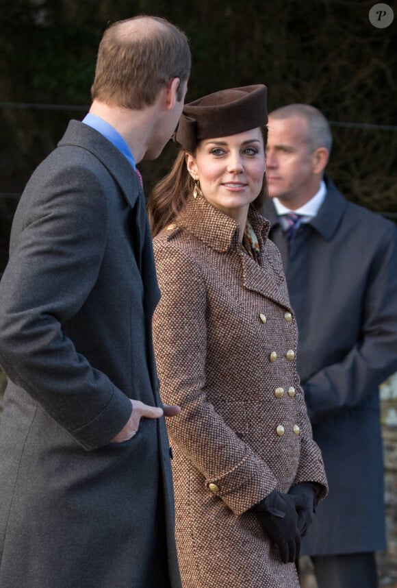 Le prince William, le duc de Cambridge et Catherine Kate Middleton, la duchesse de Cambridge enceinte - La reine, accompagnée des membres de la famille royale anglaise, assiste à la messe de Noël à Sandringham, le 25 décembre 2014. 