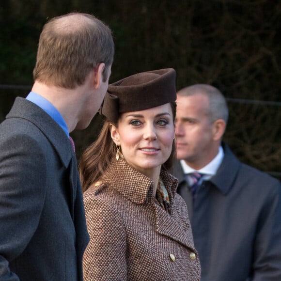 Le prince William, le duc de Cambridge et Catherine Kate Middleton, la duchesse de Cambridge enceinte - La reine, accompagnée des membres de la famille royale anglaise, assiste à la messe de Noël à Sandringham, le 25 décembre 2014. 