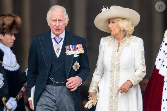 Le prince Charles, prince de Galles, et Camilla Parker Bowles, duchesse de Cornouailles - Les membres de la famille royale et les invités lors de la messe célébrée à la cathédrale Saint-Paul de Londres, dans le cadre du jubilé de platine (70 ans de règne) de la reine Elisabeth II d'Angleterre. Londres, le 3 juin 2022. 