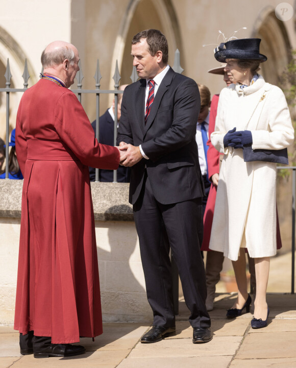 Peter Phillips, La princesse Anne - La famille royale du Royaume Uni va assister à la messe de Pâques à la chapelle Saint Georges au château de Windsor, le 9 avril 2023. 