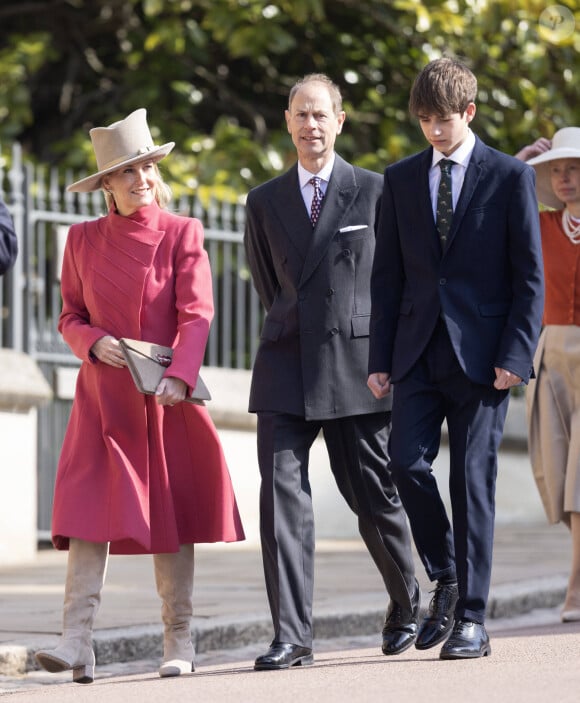 Sophie Rhys-Jones, comtesse de Wessex, Le prince Edward, duc de Wessex, James Mountbatten-Windsor - La famille royale du Royaume Uni va assister à la messe de Pâques à la chapelle Saint Georges au château de Windsor, le 9 avril 2023. 