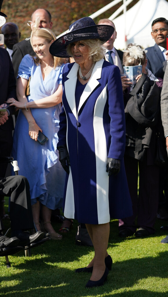 La reine consort Camilla Parker Bowles - Garden Party au palais de Buckingham à Londres. Le 3 mai 2023  The Queen Consort during a Garden Party at Buckingham Palace, London, in celebration of the coronation on May 6. Picture date: Wednesday May 3, 2023. 