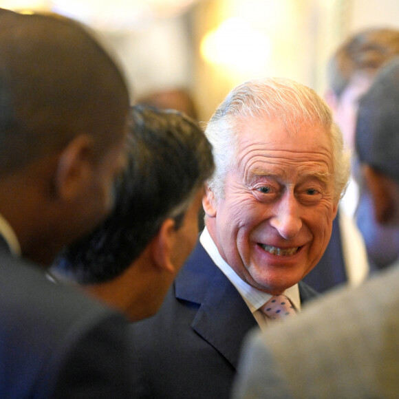 Le roi Charles III - Déjeuner des gouverneurs généraux et des premiers ministres du royaume, avant le couronnement du roi Charles III, au palais de Buckingham à Londres. Le 5 mai 2023.