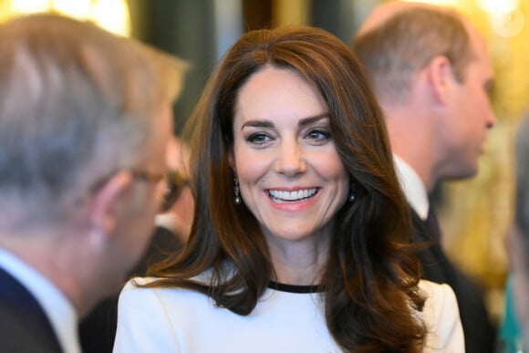 Catherine (Kate) Middleton, princesse de Galles - Déjeuner des gouverneurs généraux et des premiers ministres du royaume, avant le couronnement du roi Charles III, au palais de Buckingham à Londres. Le 5 mai 2023.