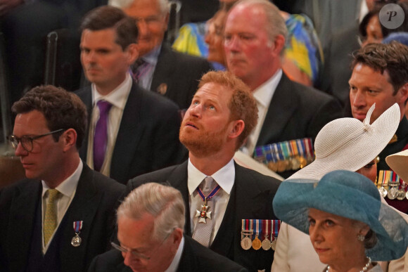 D'autres seront plus en retrait.
Le prince Harry, duc de Sussex et Meghan Markle, duchesse de Sussex - Les membres de la famille royale et les invités lors de la messe célébrée à la cathédrale Saint-Paul de Londres, dans le cadre du jubilé de platine (70 ans de règne) de la reine Elisabeth II d'Angleterre. Londres, le 3 juin 2022. 