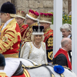 Sortie de la cérémonie de couronnement du roi d'Angleterre à l'abbaye de Westminster de Londres Camilla Parker Bowles, reine consort d'Angleterre, - Sortie de la cérémonie de couronnement du roi d'Angleterre à l'abbaye de Westminster de Londres, Royaume Uni, le 6 mai 2023.