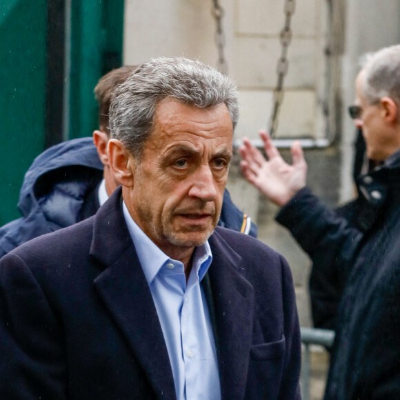 Nicolas Sarkozy - Arrivées aux obsèques de l'avocat Hervé Temime au cimetière du Montparnasse à Paris, France, le 14 avril 2023. © Clovis-Jacovides/Bestimage 