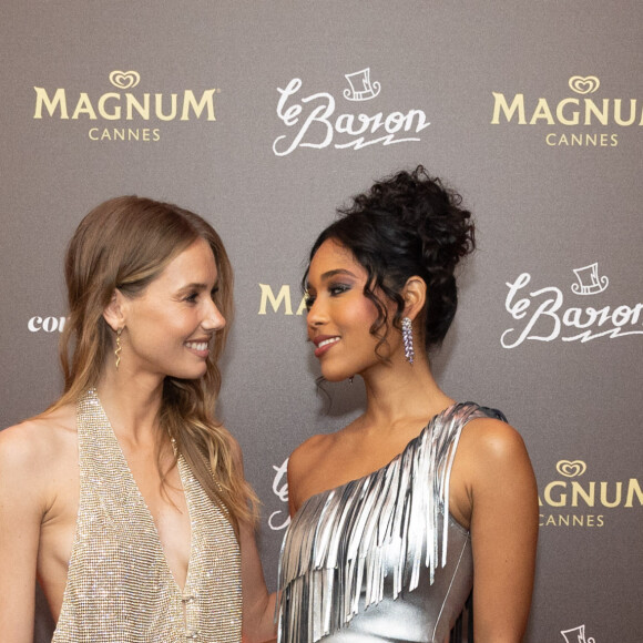 Amandine Petit (Miss France 2021), Clémence Botino (Miss France 2020) - Soirée sur la plage Magnum lors du 76ème Festival International du Film de Cannes le 18 mai 2023. © Jeremy Melloul/Bestimage