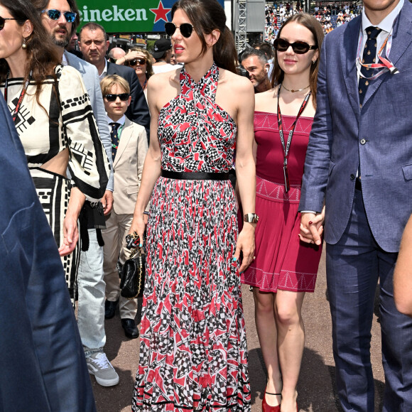 Charlotte Casiraghi et son mari Dimitri Rassam, Alexandra de Hanovre et son compagnon Ben-Sylvester Strautmann - La famille princière de Monaco lors du 80ème Grand Prix de Monaco de Formule 1 à Monaco le 28 mai 2023. © Bruno Bebert/Bestimage 