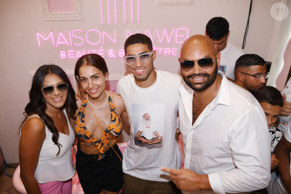 Exclusif - Nawel Debbouze avec son mari Fouad Ben Kouider, Achraf Hakimi et sa femme Hiba Abouk - Inauguration de l'institut de beauté "Maison Nawel" à Marrakech au Maroc le 17 juin 2022. © Rachid Bellak/Bestimage