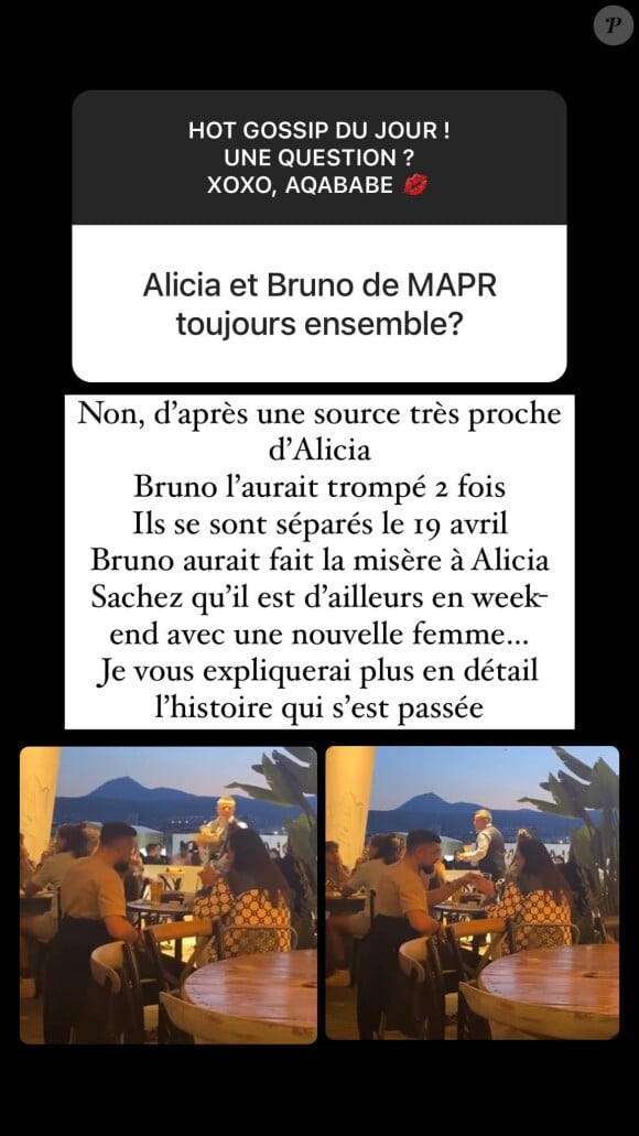 Et le blogueur Aqababe a confirmé ces dernières...
Les détails sur la rupture de Bruno et Alicia.