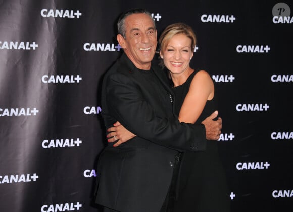 Thierry Ardisson et sa compagne Audrey Crespo-Mara lors de la soiree de rentree Canal plus organisee a Paris, le 28 aout 2013 .