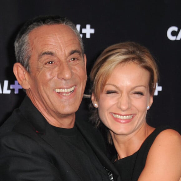 Thierry Ardisson et sa compagne Audrey Crespo-Mara lors de la soiree de rentree Canal plus organisee a Paris, le 28 aout 2013 .