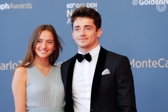 Charles Leclerc et sa compagne Charlotte Siné - Photocall de la cérémonie des Nymphes d'Or du 60ème festival de télévision de Monte Carlo au Grimaldi Forum à Monaco. Le 22 juin 2021. Cette année, beaucoup de lauréats seront présents en hologramme à cause des restrictions sanitaires © Claudia Albuquerque / Bestimage