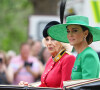 Colonel royal des Irish Guards, leur maman Kate Middleton était en vert
La reine consort Camilla Parker Bowles et Kate Catherine Middleton, princesse de Galles - La famille royale d'Angleterre lors du défilé "Trooping the Colour" à Londres. Le 17 juin 2023 