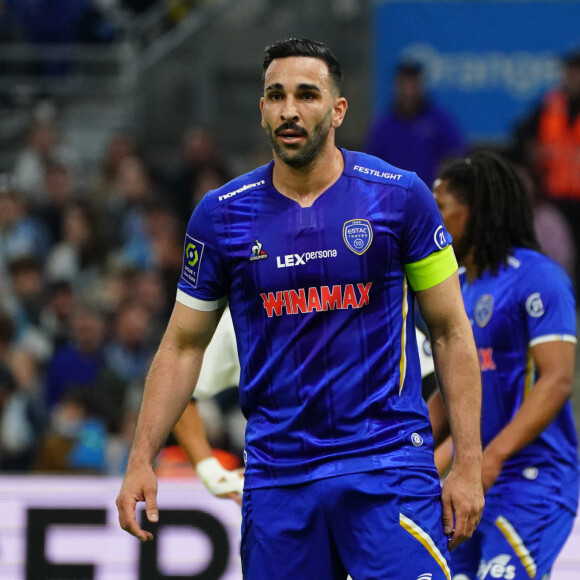 Adil Rami (Troyes) lors du match de Ligue 1 Uber Eats "Marseille - Troyes (3-1)" au stade Vélodrome, le 16 avril 2023.