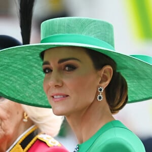 Lors de l'événement "Trooping the color",
La reine consort Camilla Parker Bowles et Kate Catherine Middleton, princesse de Galles - La famille royale d'Angleterre lors du défilé "Trooping the Colour" à Londres. 