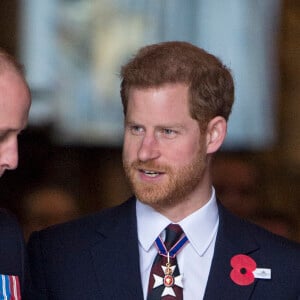 Le prince William, duc de Cambridge, et le prince Harry lors de la cérémonie commémorative de l'ANZAC Day à l'abbaye de Westminster à Londres. Le 25 avril 2018