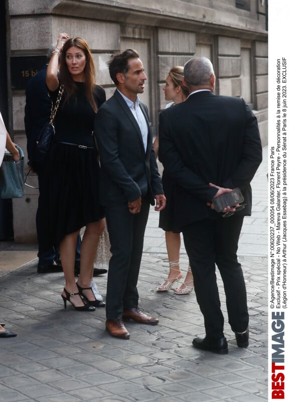 Exclusif - Mareva Galanter et Florent Peyre - Personnalités à la remise de décoration (Légion d'Honneur) à Arthur (Jacques Essebag) à la présidence du Sénat à Paris le 8 juin 2023.