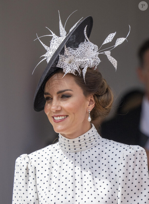 Catherine (Kate) Middleton, princesse de Galles, lors du service annuel de l'ordre de la jarretière à la chapelle St George du château de Windsor, le 19 juin 2023. 