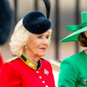La reine consort, Camilla Parker Bowles, Kate Catherine Middleton, princesse de Galles, la princesse Charlotte de Galles - La famille royale d'Angleterre lors du défilé "Trooping the Colour" à Londres. Le 17 juin 2023