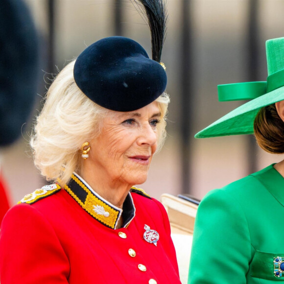 La reine consort, Camilla Parker Bowles, Kate Catherine Middleton, princesse de Galles, la princesse Charlotte de Galles - La famille royale d'Angleterre lors du défilé "Trooping the Colour" à Londres. Le 17 juin 2023