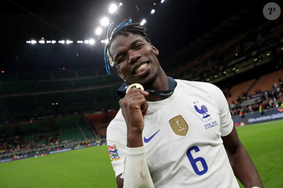 Paul Pogba - La France remporte la coupe de la Ligue des Nations en battant l'Espagne 2 buts à 1 à Milan le 10 octobre 2021. © Inside/Panoramic/Bestimage