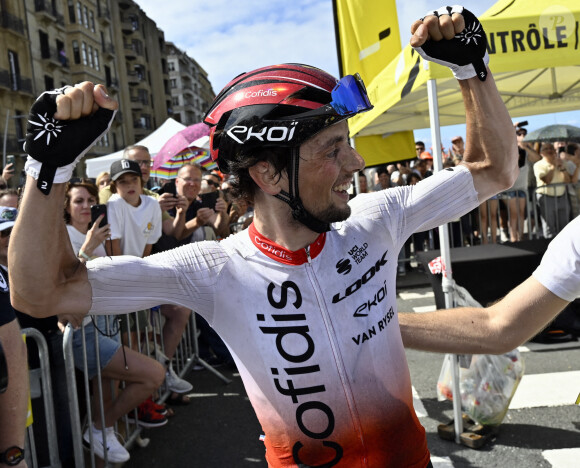 Victor Lafay de Cofidis vainqueur de l'étape entre Vitoria-Gasteiz et Saint Sebastien, en Espagne, ce dimanche 2 juillet 2023. Photo : ABACAPRESS.COM