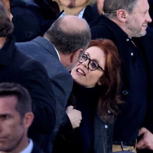 Eric Dupond-Moretti et Isabelle Boulay - Le président Emmanuel Macron prononce un discours au Champ de Mars le soir de sa victoire à l'élection présidentielle le 24 avril 2022. © Dominique Jacovides / Bestimage