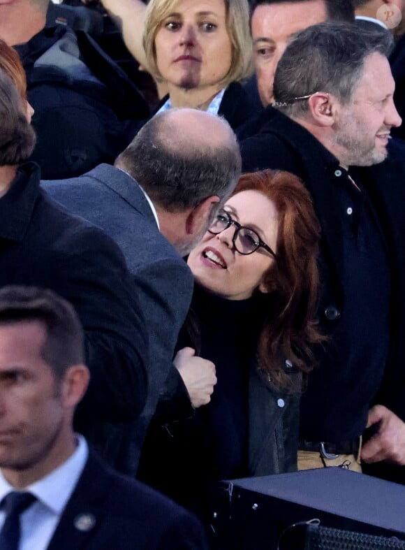 Eric Dupond-Moretti et Isabelle Boulay - Le président Emmanuel Macron prononce un discours au Champ de Mars le soir de sa victoire à l'élection présidentielle le 24 avril 2022. © Dominique Jacovides / Bestimage