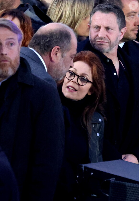 Eric Dupond-Moretti et Isabelle Boulay - Le président Emmanuel Macron prononce un discours au Champ de Mars le soir de sa victoire à l'élection présidentielle le 24 avril 2022. © Dominique Jacovides / Bestimage 