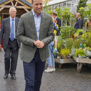 Le prince William, prince de Galles, inaugure le restaurant "The Orangery" à la pépinière du duché de Cornouailles, près de Lostwithiel, en Cornouailles, Royaume Uni, le 10 juillet 2023, qui a été construit dans le cadre d'une extension de neuf mois projet de création d'espaces visiteurs durables. 