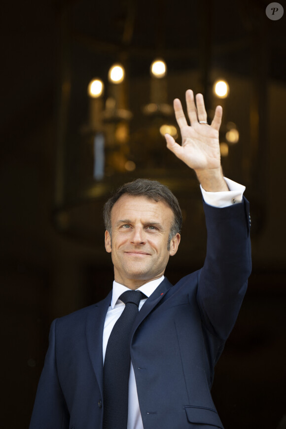 France's President Emmanuel Macron gestures before a meeting at The Ministry of Foreign Affairs in Paris on July 14, 2023. Photo by Eliot Blondet/ABACAPRESS.COM