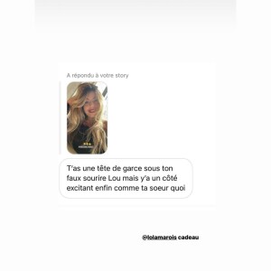 Ce mardi 8 août 2023, la jeune Lou a d'ailleurs identifié sa soeur sur un étrange message.
Lola Marois partage un message de sa soeur sur Instagram.