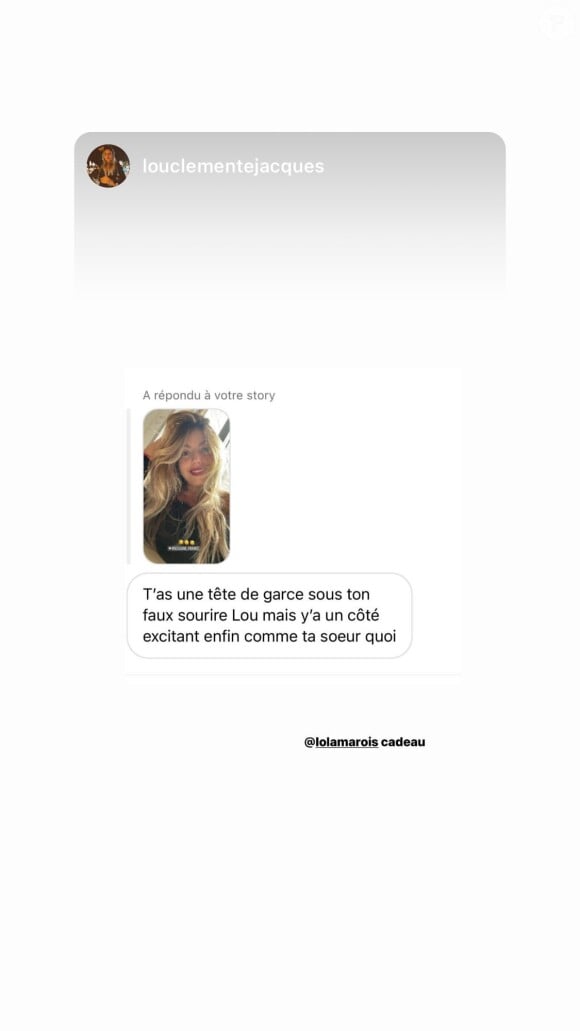 Ce mardi 8 août 2023, la jeune Lou a d'ailleurs identifié sa soeur sur un étrange message.
Lola Marois partage un message de sa soeur sur Instagram.