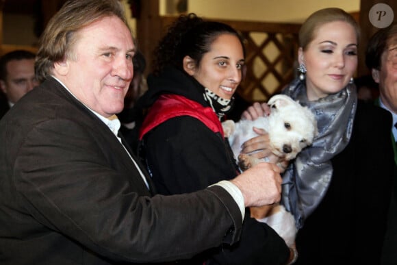 Gérard Depardieu avec sa fille Roxane, Kathrin Glock à l'ouverture du marche de Noël "Gut Aiderbichl" en Henndorf en Autriche le 14 novembre 2013.