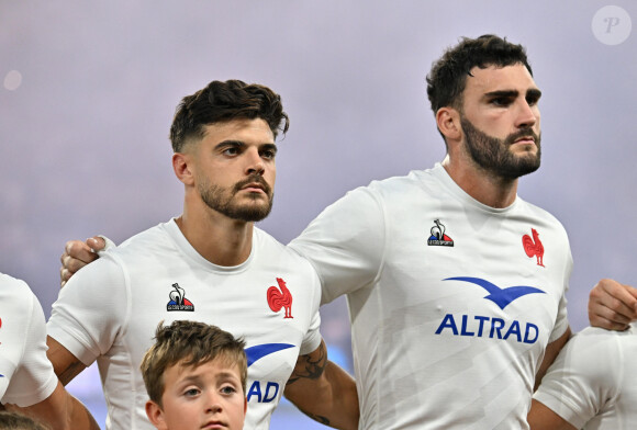 Romain Ntamack et Charles Ollivon - RUGBY : France vs Ecosse (30-27) - Match préparatif pour la coupe du monde 2023 à Saint-Étienne le 12 août 2023. © Frédéric Chambert / Panoramic / Bestimage