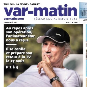 Ce lundi 14 août 2023, l'animateur a levé le voilé sur son avenir dans le paysage audiovisuel français dans les colonnes de "Var-Matin".
Michel Drucker en couverture de "Var-Matin"