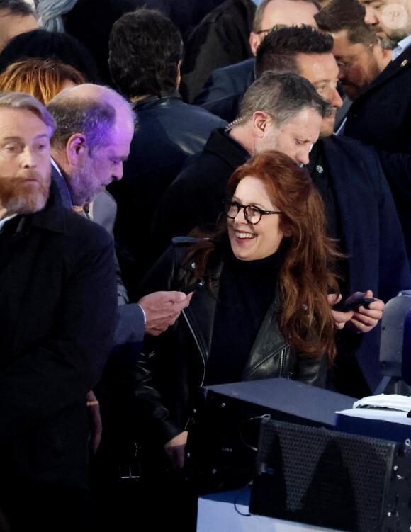 Eric Dupond-Moretti et Isabelle Boulay - Le président Emmanuel Macron prononce un discours au Champ de Mars le soir de sa victoire à l'élection présidentielle, le 24 avril 2022.