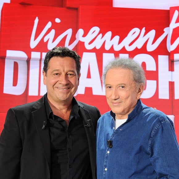 Exclusif - Laurent Gerra et Michel Drucker - Enregistrement de l'émission Vivement Dimanche au Studio Gabriel à Paris ; diffusée le 27 août 2023. © Guillaume Gaffiot / Bestimage