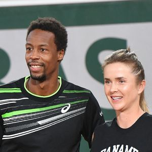 Exclusif - Gaël Monfils et sa femme Elina Svitolina - Benoît Paire, Gaël Monfils, Domingo (Pierre Alexis Bizot) et Zerator (Adrien Nougaret) deux streamers se rencontrent lors d'un match de tennis à Roland Garros, Paris le 18 septembre 2021. © Veeren/Bestimage