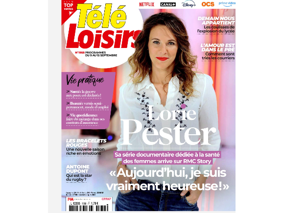Lorie Pester en une du magazine "Télé-Loisirs", 4 septembre 2023.