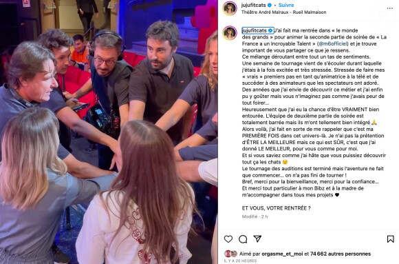 Juju Fitcats entourée de ses collègues et immortalisée dans les coulisses de "La France a un incroyable talent". Photo Instagram.