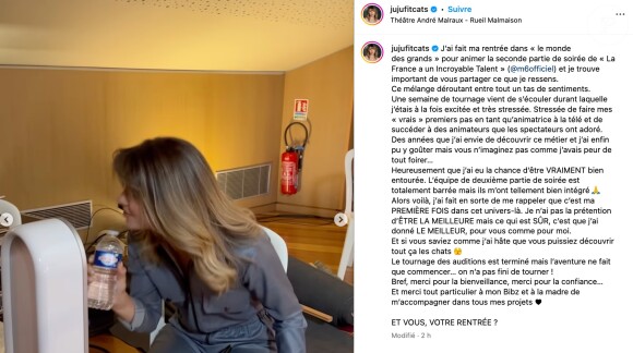 Juju Fitcats dans les coulisses de "La France a un incroyable talent" et immortalisée sur Instagram.