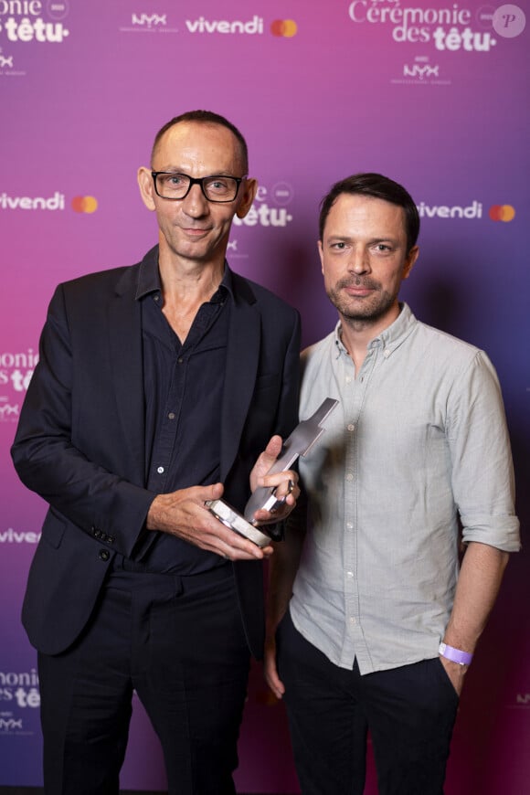 Exclusif - Philippe Joanny, Thomas Vampouille, directeur de la rédactions de Têtu - Cérémonie des Têtu 2023 à l'Olympia à Paris, le 6 septembre 2023. © Pierre Perusseau / Bestimage