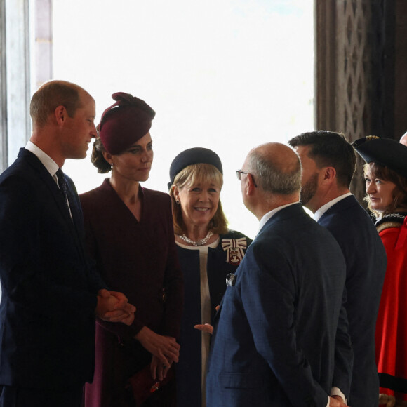 Le prince William, prince de Galles, et Catherine (Kate) Middleton, princesse de Galles assistent à un service religieux marquant le premier anniversaire de la mort de la reine Elizabeth II à la cathédrale St Davids à Haverfordwest dans le Pembrokeshire, pays de Galles, Royaume Uni, le 8 septembre 2023. 