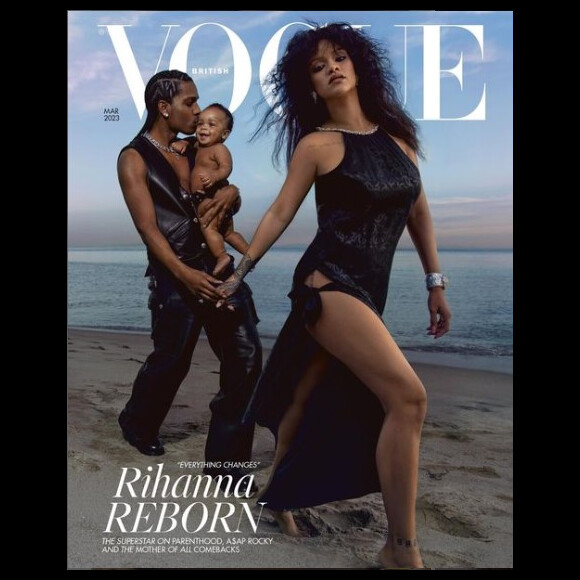 Rihanna, Asap Rocky et leur fils Rza en couverture du magazine Vogue.
