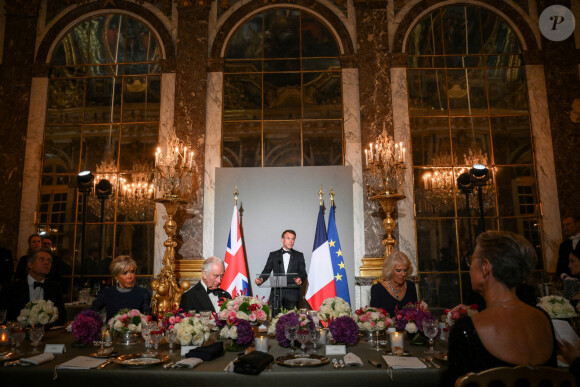 Toast et discours lors du dîner d'Etat au château de Versailles en l'honneur de la visite officielle du roi et de la reine d'Angleterre en France le 20 septembre 2023.